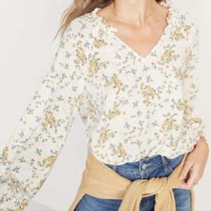 Old Navy Womens White and Yellow Floral Longsleeved Poet Top - XL